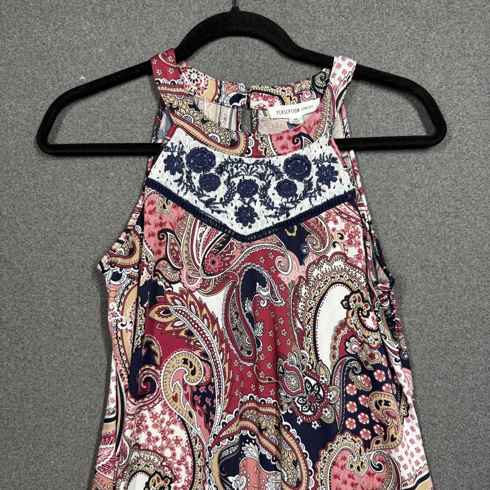 Perception Concept Paisley Halter Dress Boho Embroidered Handkerchief Hem Retro